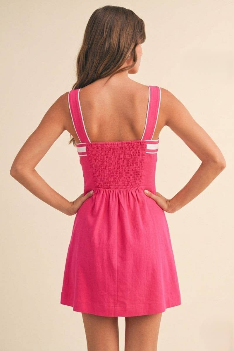Barbie | Scallop Lace Strap Linenlook Mini Dress