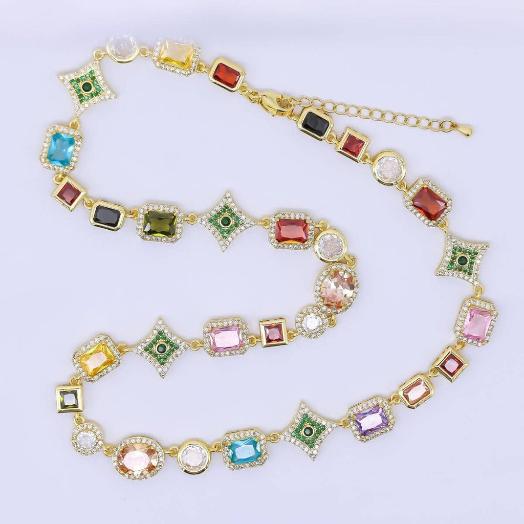 24K Gold Filled Multicolor Geometric Cluster CZ