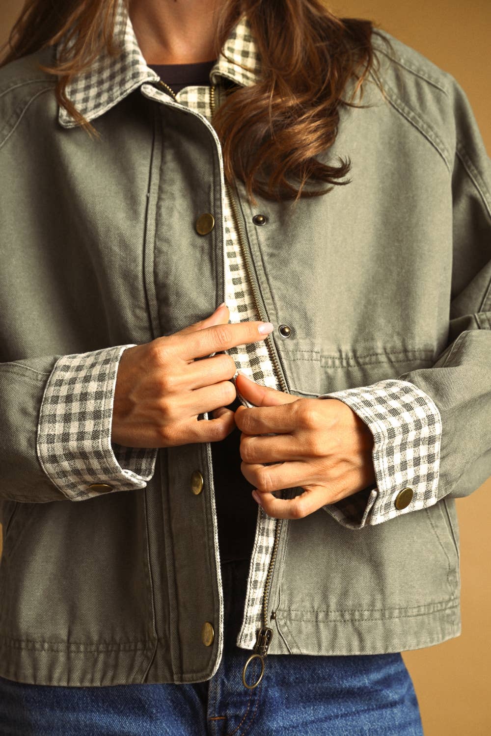 Esmé | 100% Cotton Gingham Collared Twill Jacket