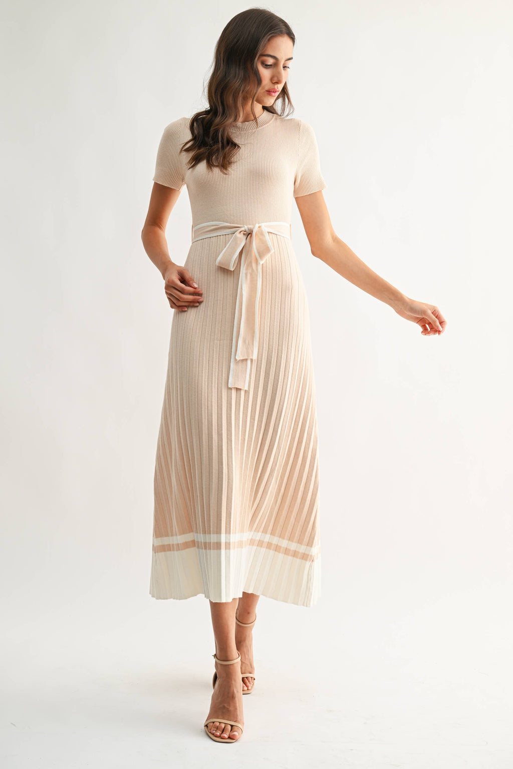 Margaret |  Ribbed Knit Midi Sweater Dress with Belt
