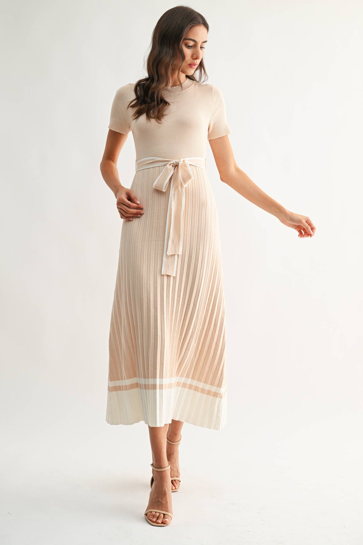 Margaret |  Ribbed Knit Midi Sweater Dress with Belt