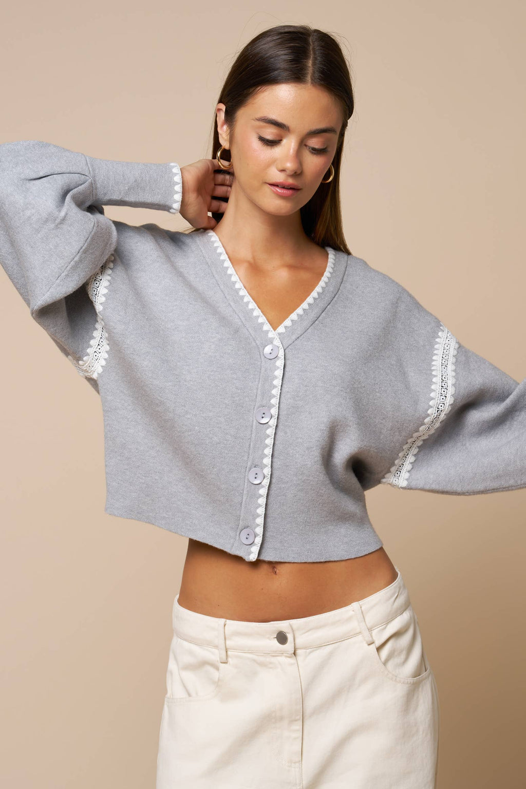 Monroe | Lace Trim Cropped Cardigan