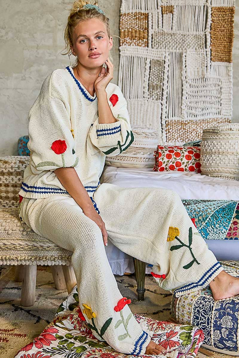 Kora | Embroidered Balloon Sleeve Sweater Set
