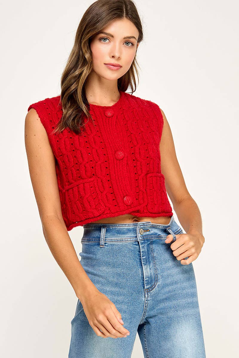 Anthem | Cable Knit Button Sleeveless Vest