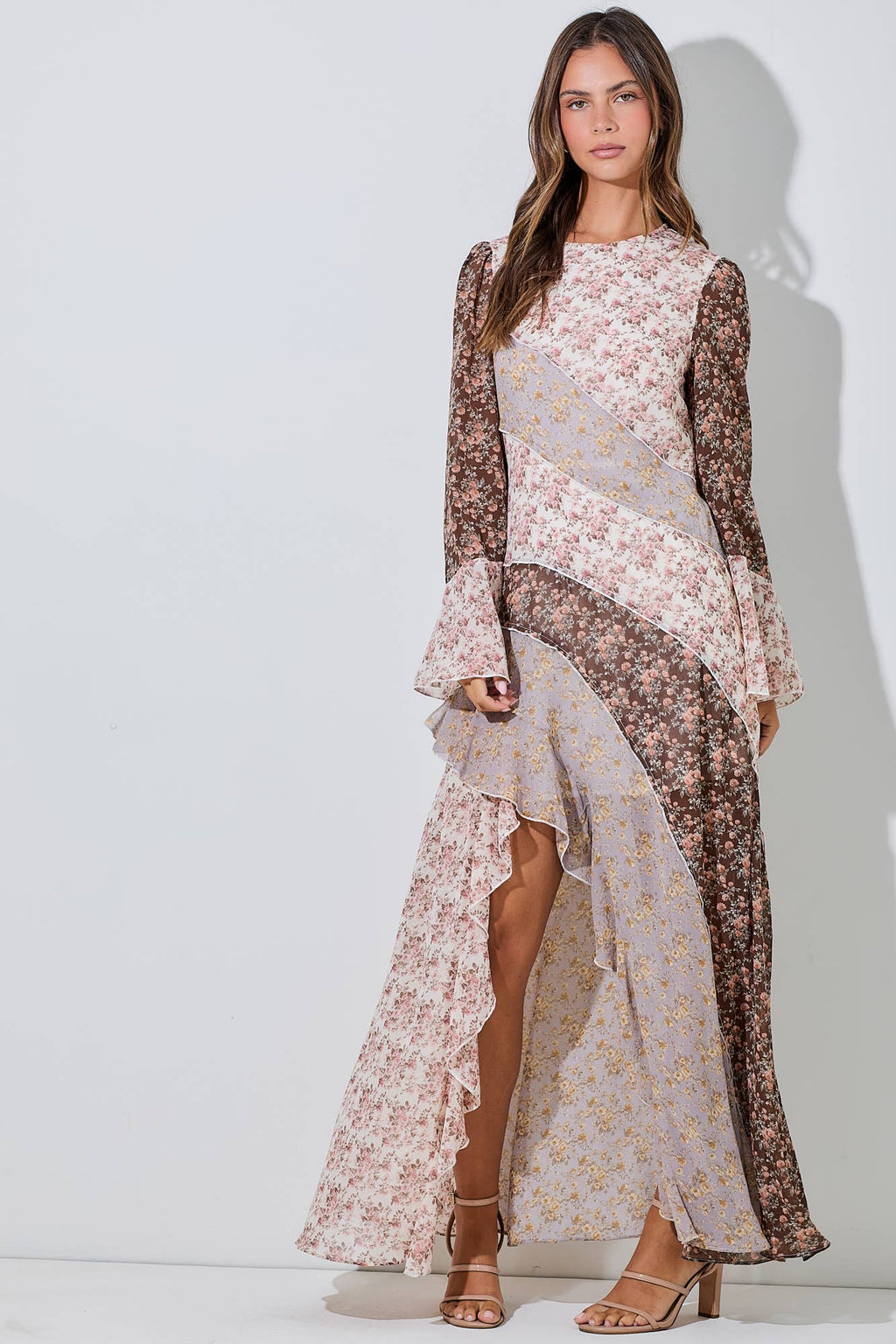 Meadow | Floral Chiffon Ruffle Maxi Dress