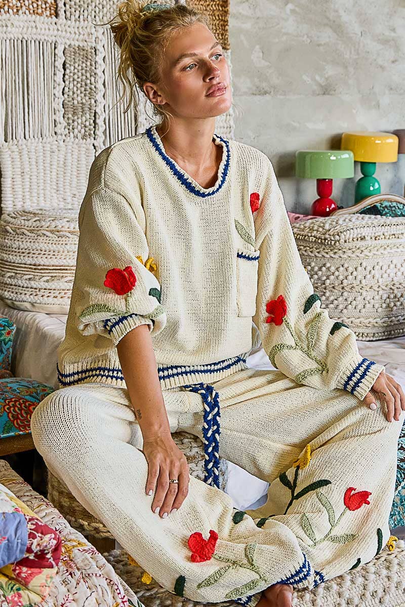 Kora | Embroidered Balloon Sleeve Sweater Set