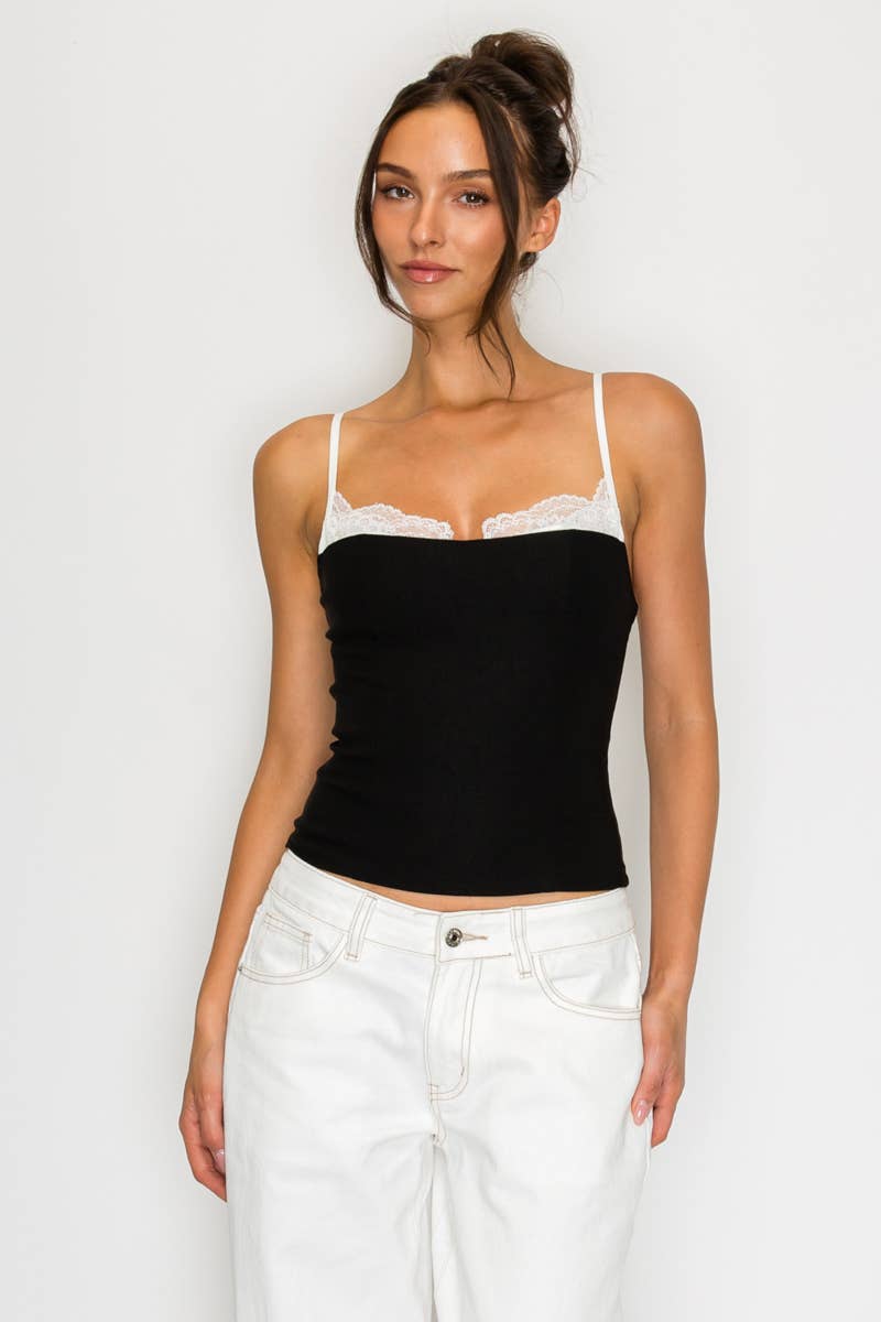 Adrianna | Lace Trim Contrast Cami Top