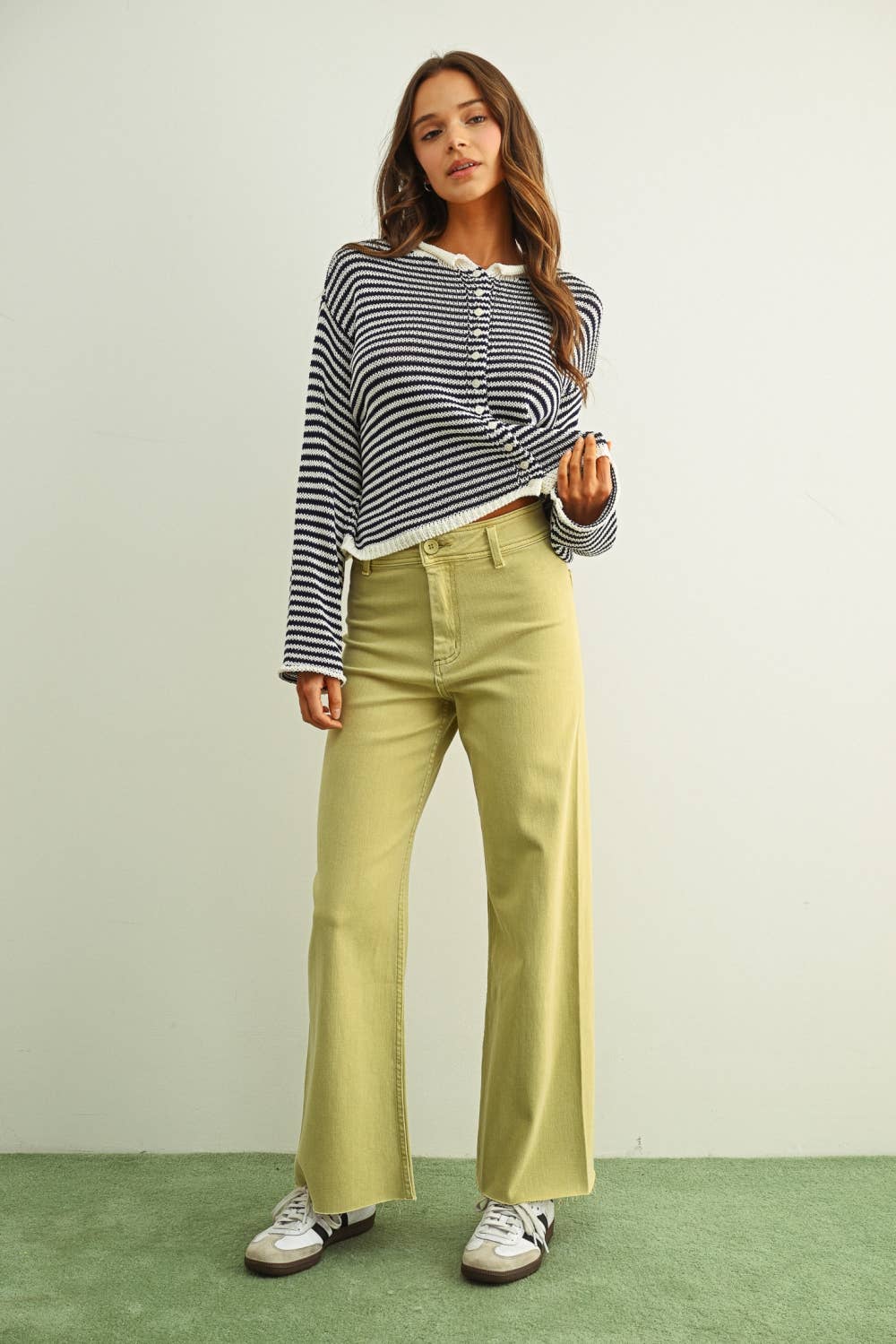 Happy | Stripe Button Front Knoit Cardigan