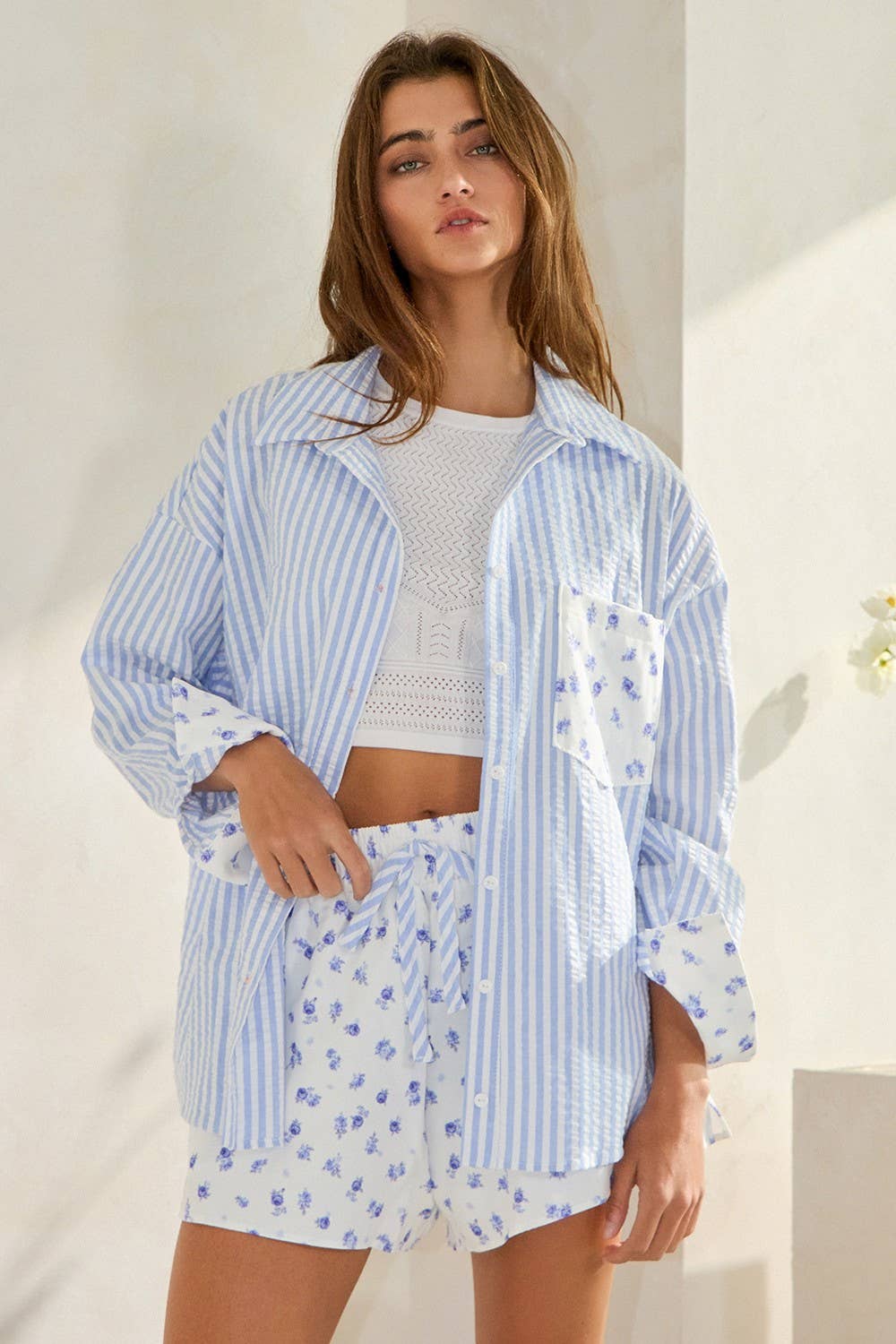 Bea | Floral Contrast Detail Button-Down Shirts