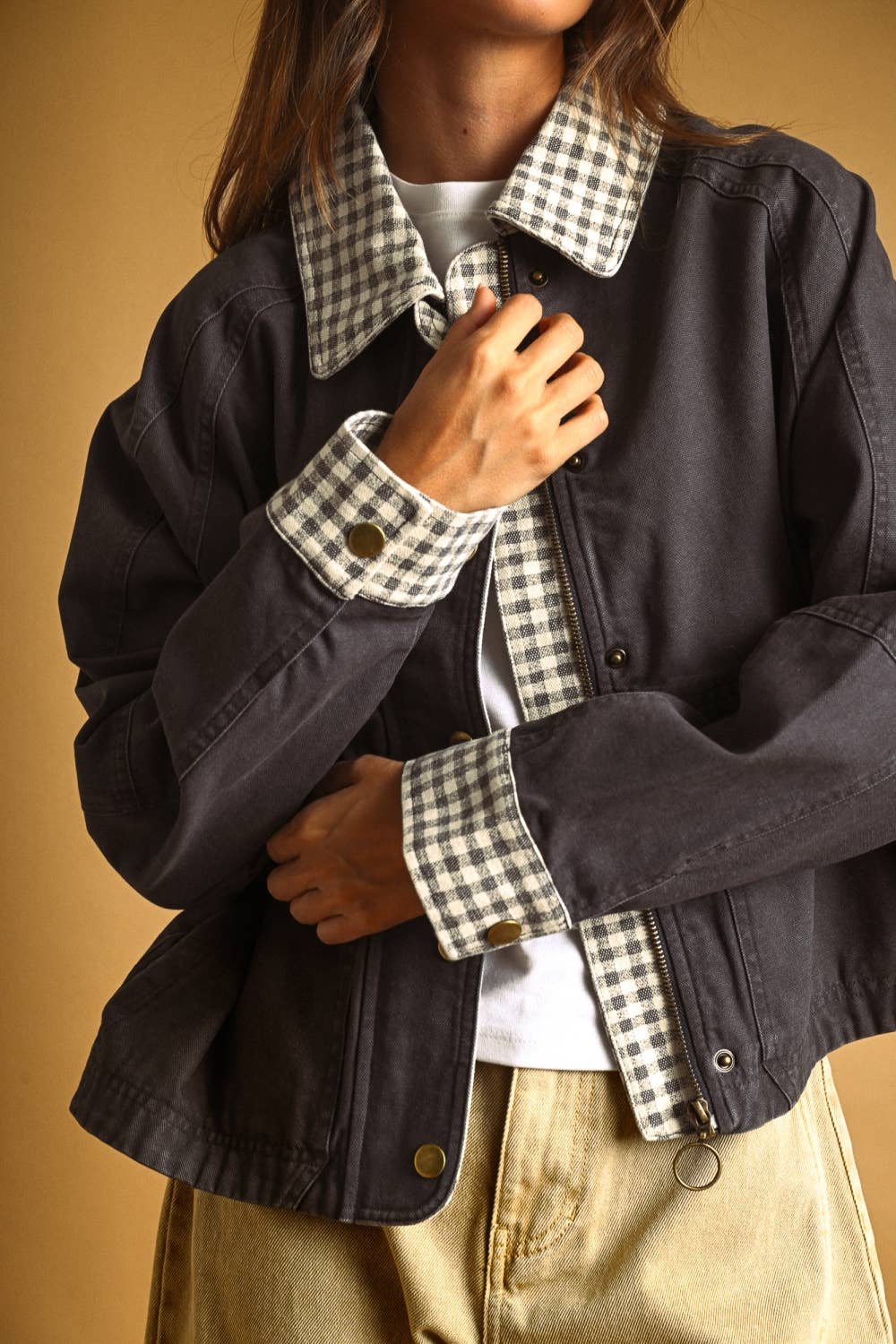Esmé | 100% Cotton Gingham Collared Twill Jacket