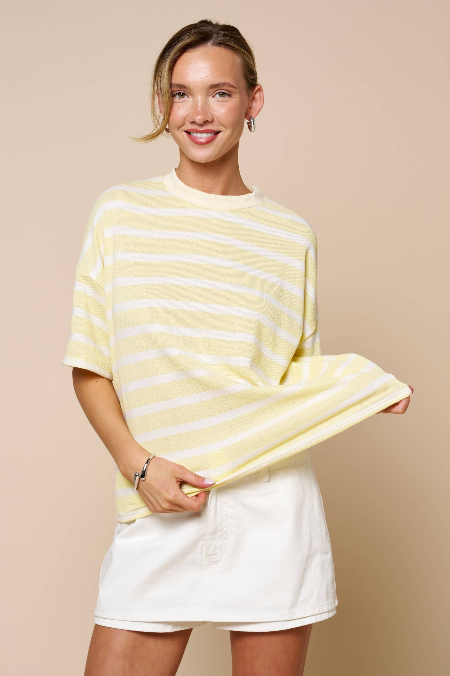 Mabel | Striped Short Sleeve Knit Top & Flare Pant Set