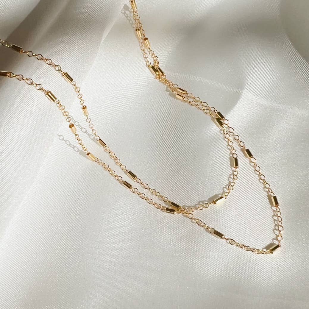 Jake Bar Cable Layering Chain Necklace Gold Filled 18"