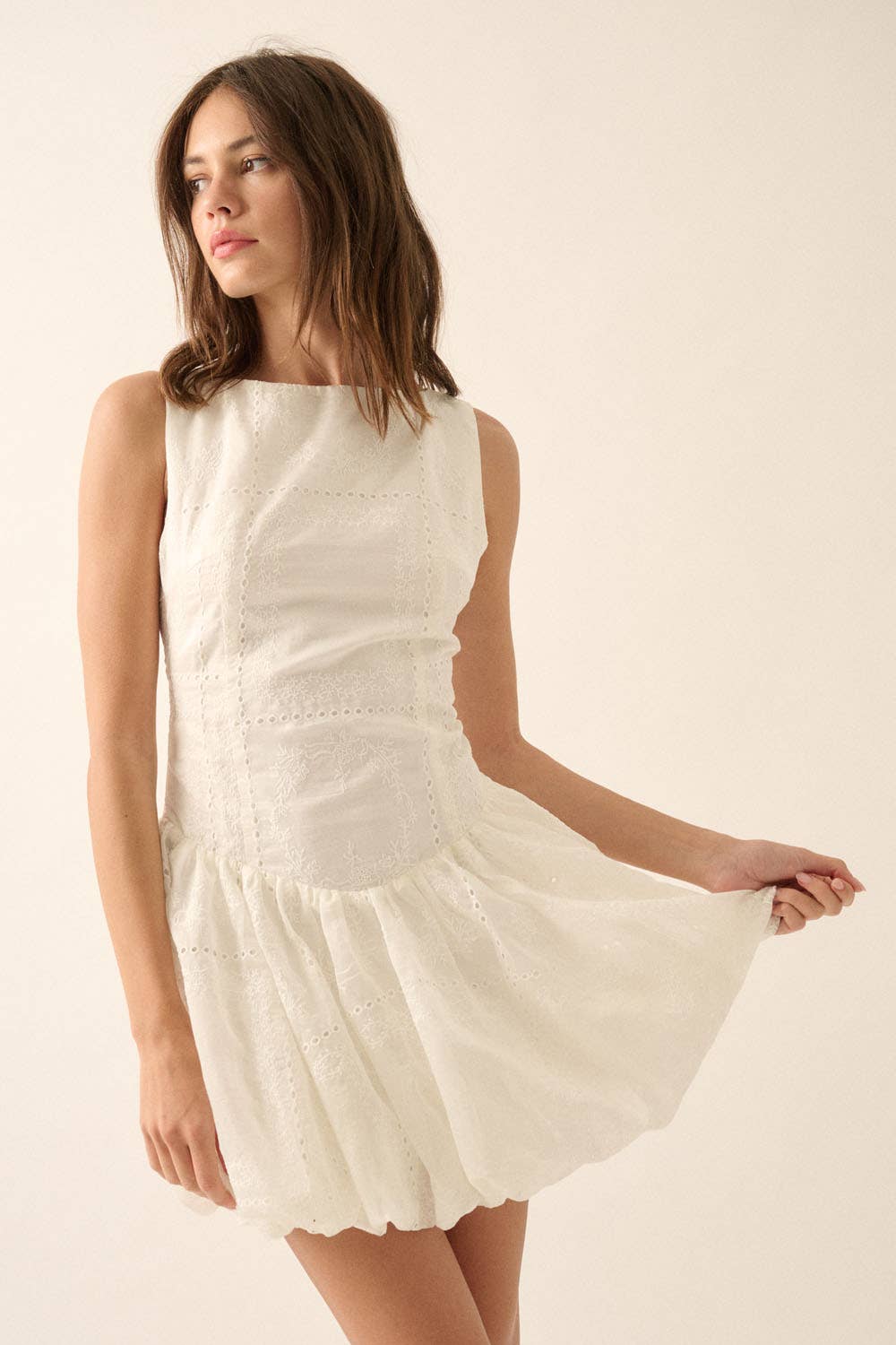 Darling | Eyelet Lace Boatneck Drop-Waist Dress