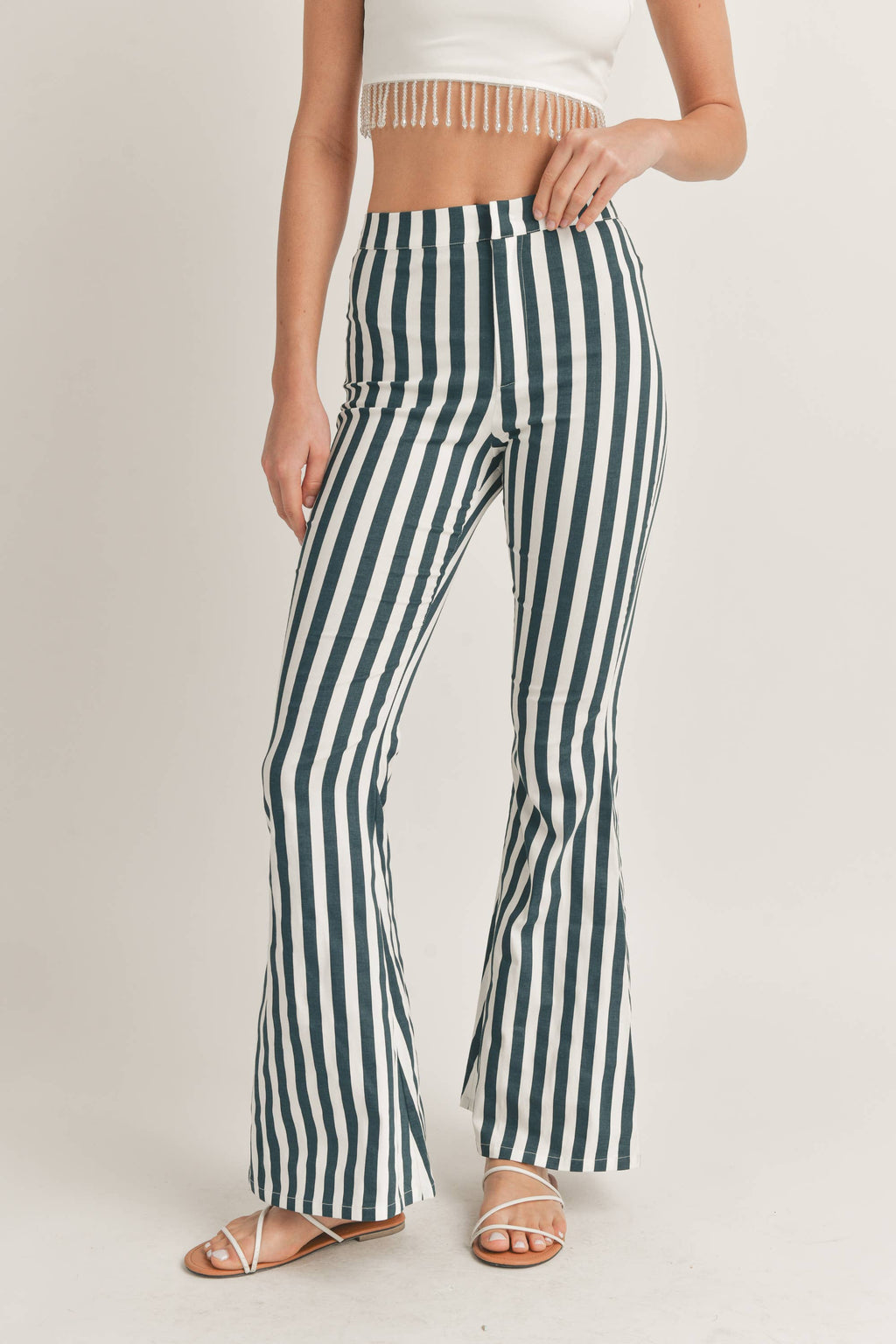 Hadleigh | Vertical Striped High Waisted Flared Pants