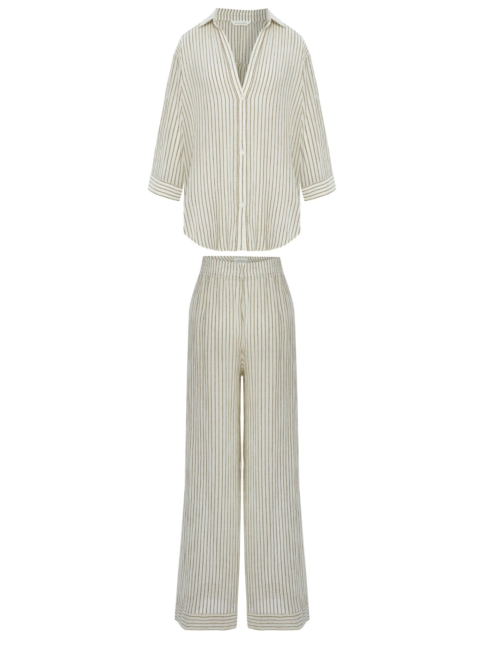 Voyage Set 100% Textured Cotton | Khaki Green Stripes