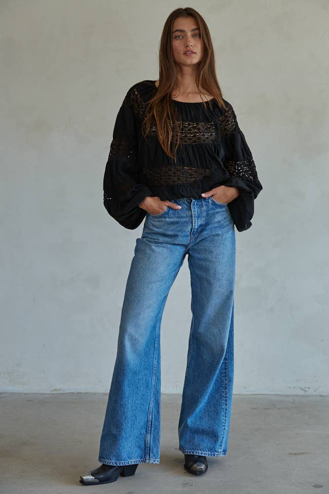 Cecelia | Woven Polyester Boat Neck Long Sleeve Top