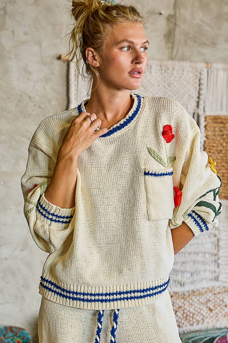 Kora | Embroidered Balloon Sleeve Sweater Set
