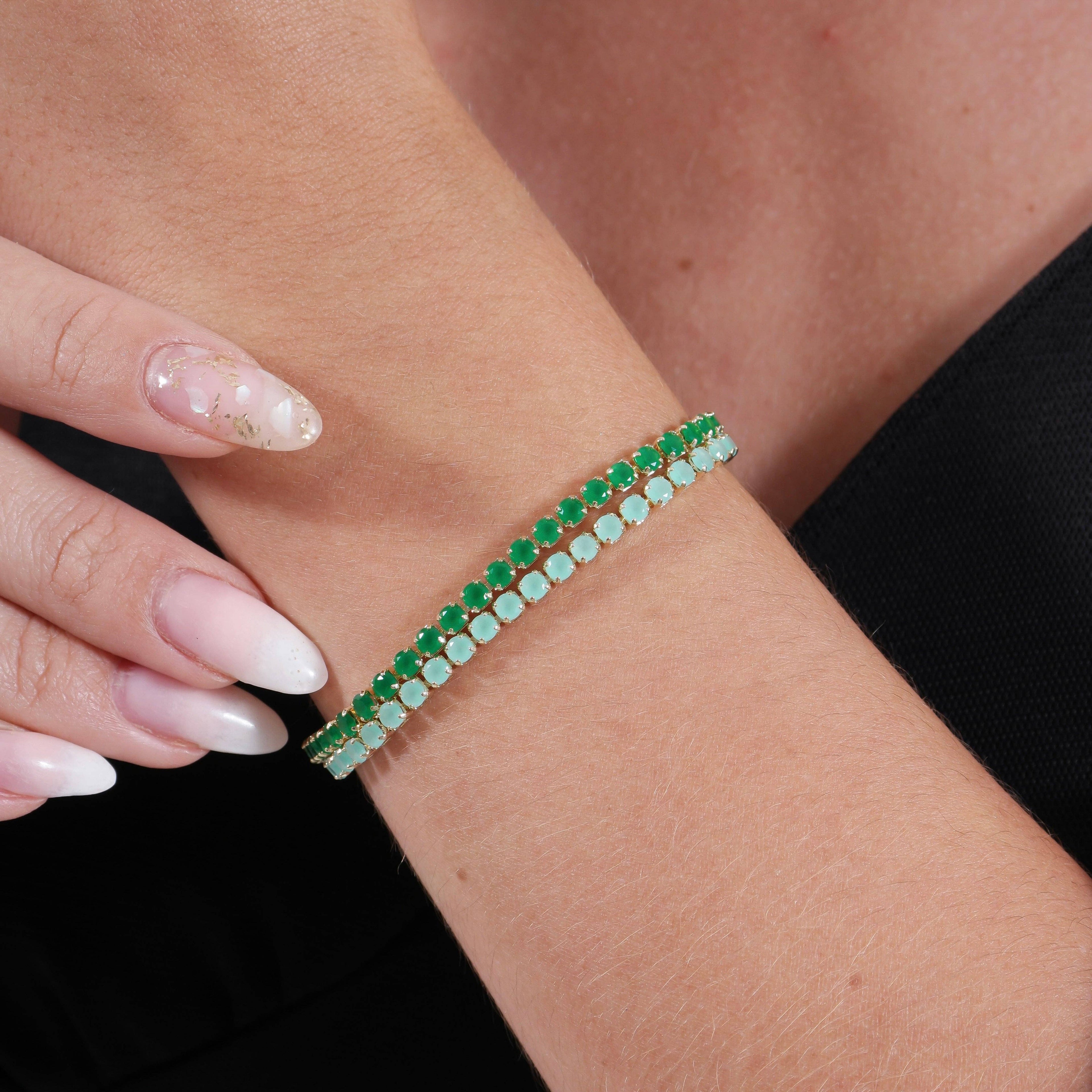 18k Gold Filled 3mm Cubic Zirconia Emerald Bracelet