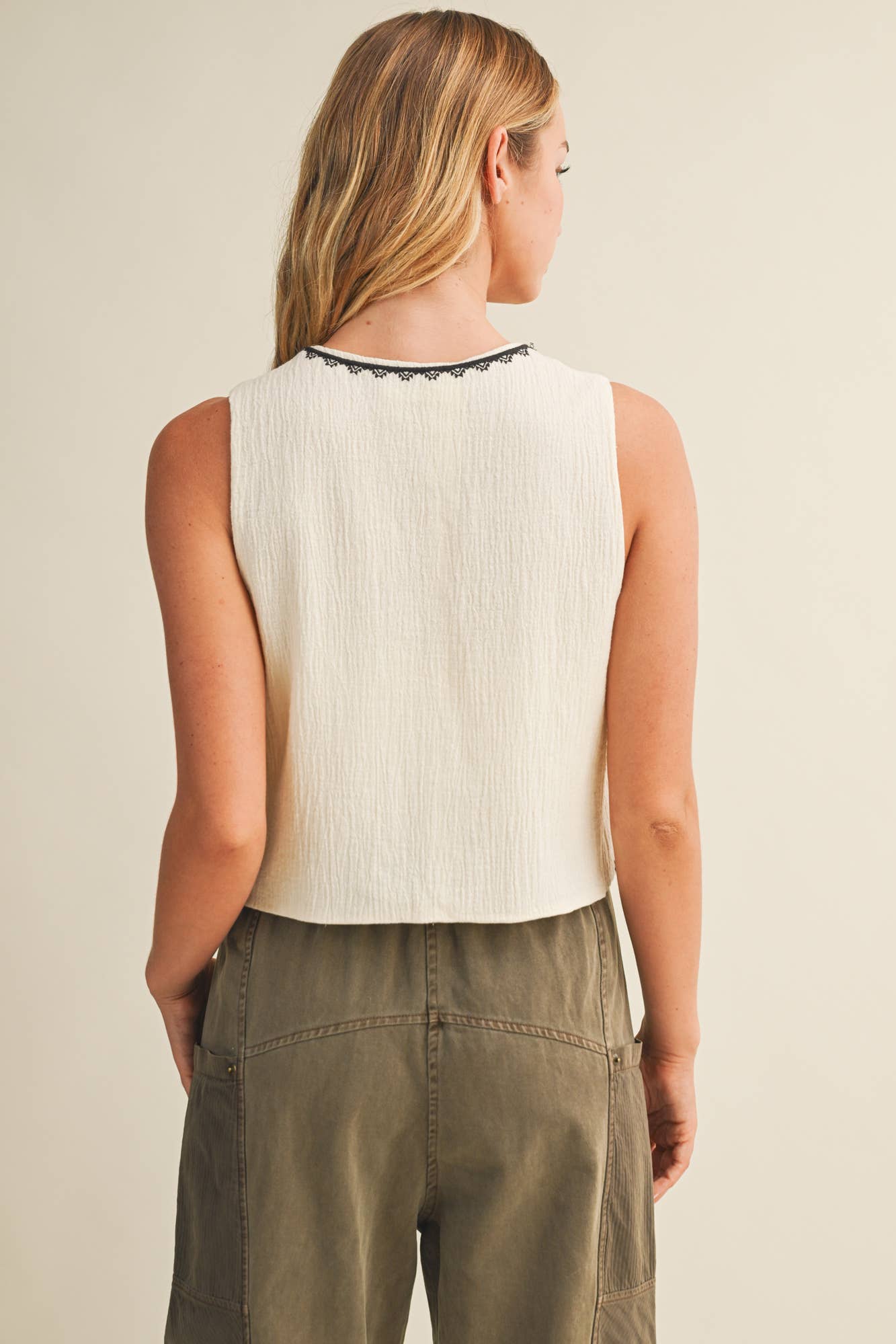 Kelsey | Embroidered Tie Front Vest
