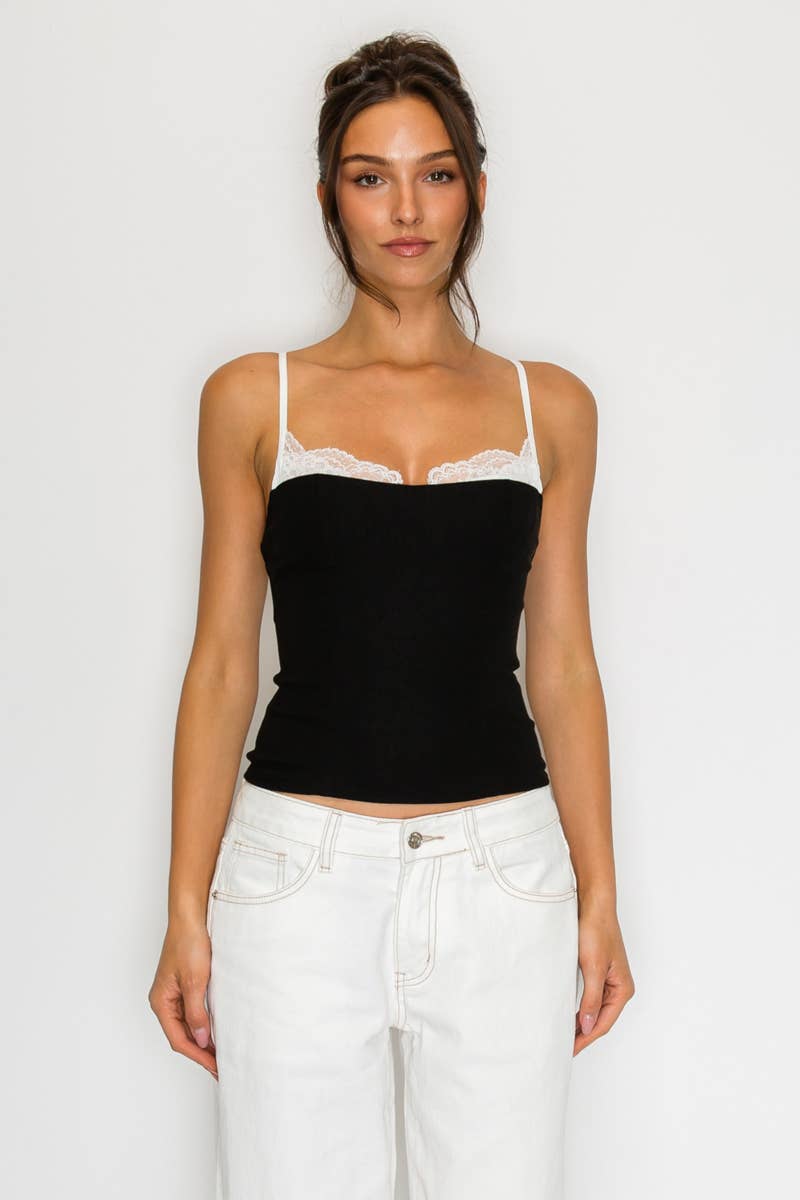 Adrianna | Lace Trim Contrast Cami Top