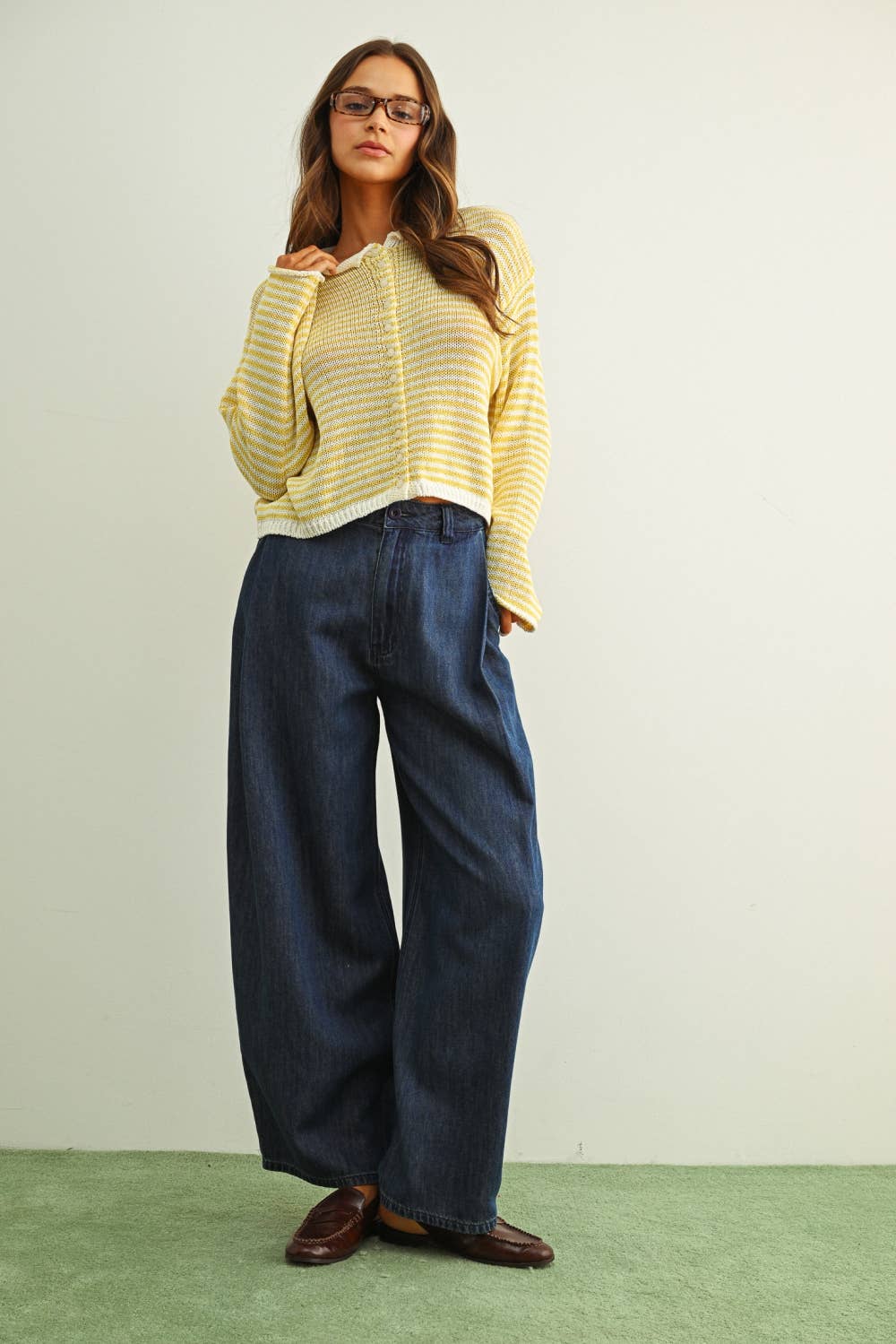 Happy | Stripe Button Front Knoit Cardigan