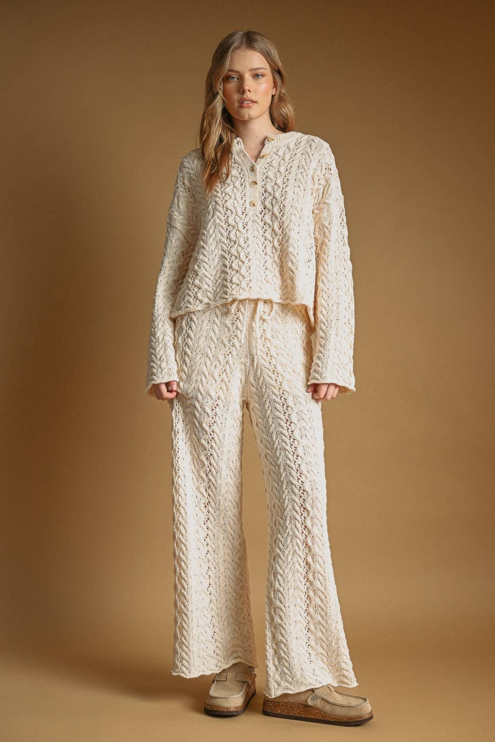 Marley | Cable Sweater Half Button Up Pullover