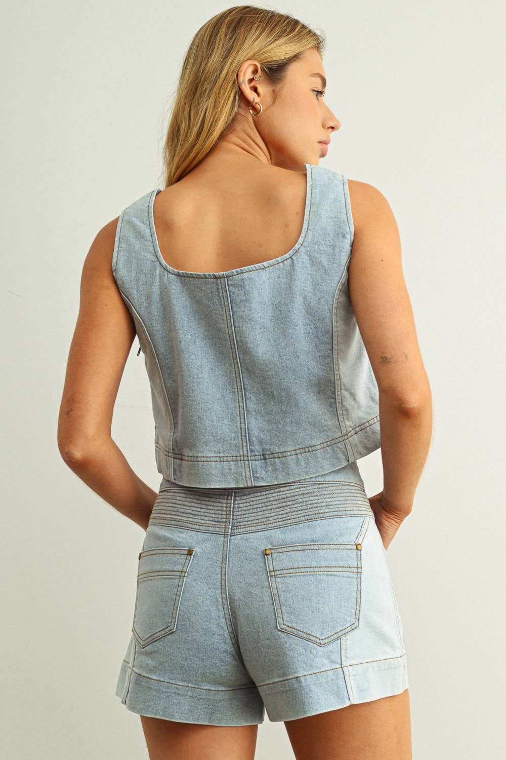Gene | Denim Color Block Sleeveless Top