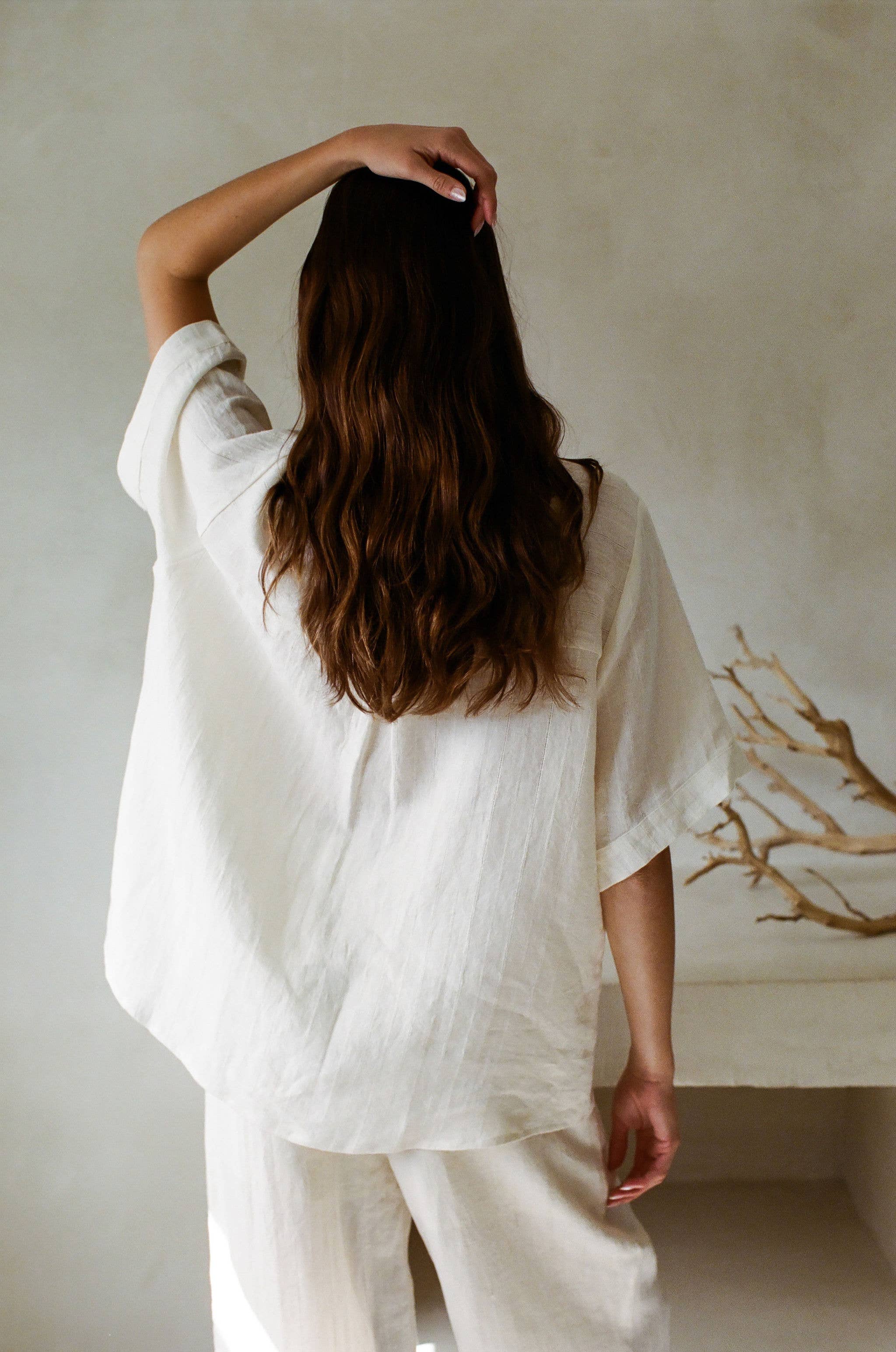 Coral | Woven Linen Button Down Short Sleeve Shirt Top