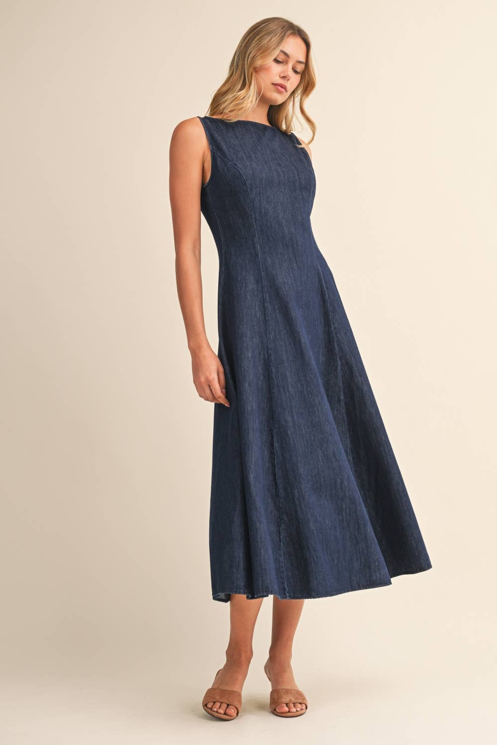 Lily | Sleeveless Denim Midi Dress 100% Cotton