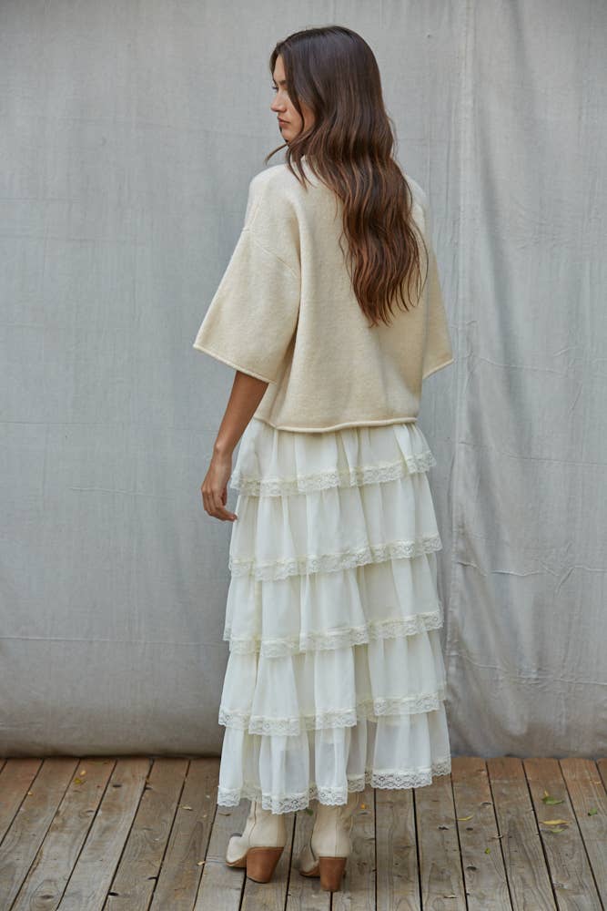 Wilma | Knit Sweater Quarter Sleeve Button Up Cardigan Top
