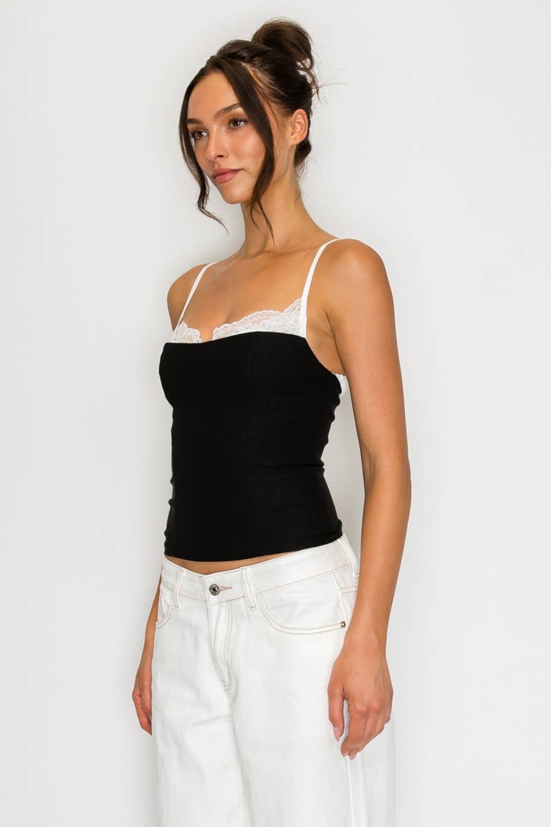 Adrianna | Lace Trim Contrast Cami Top