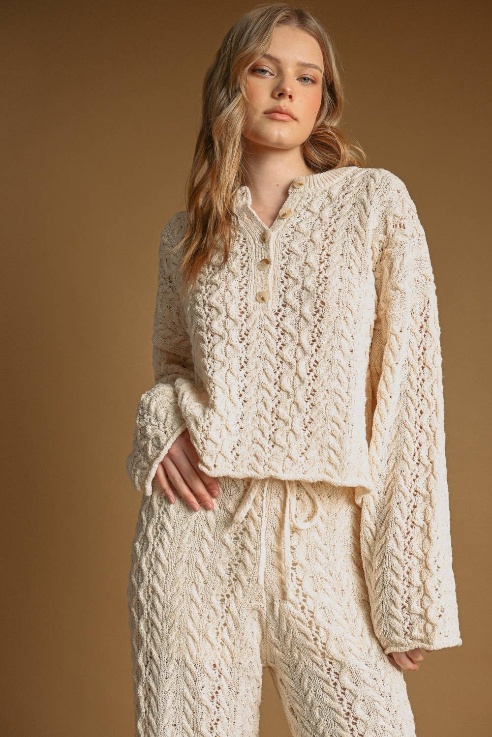 Marley | Cable Sweater Half Button Up Pullover