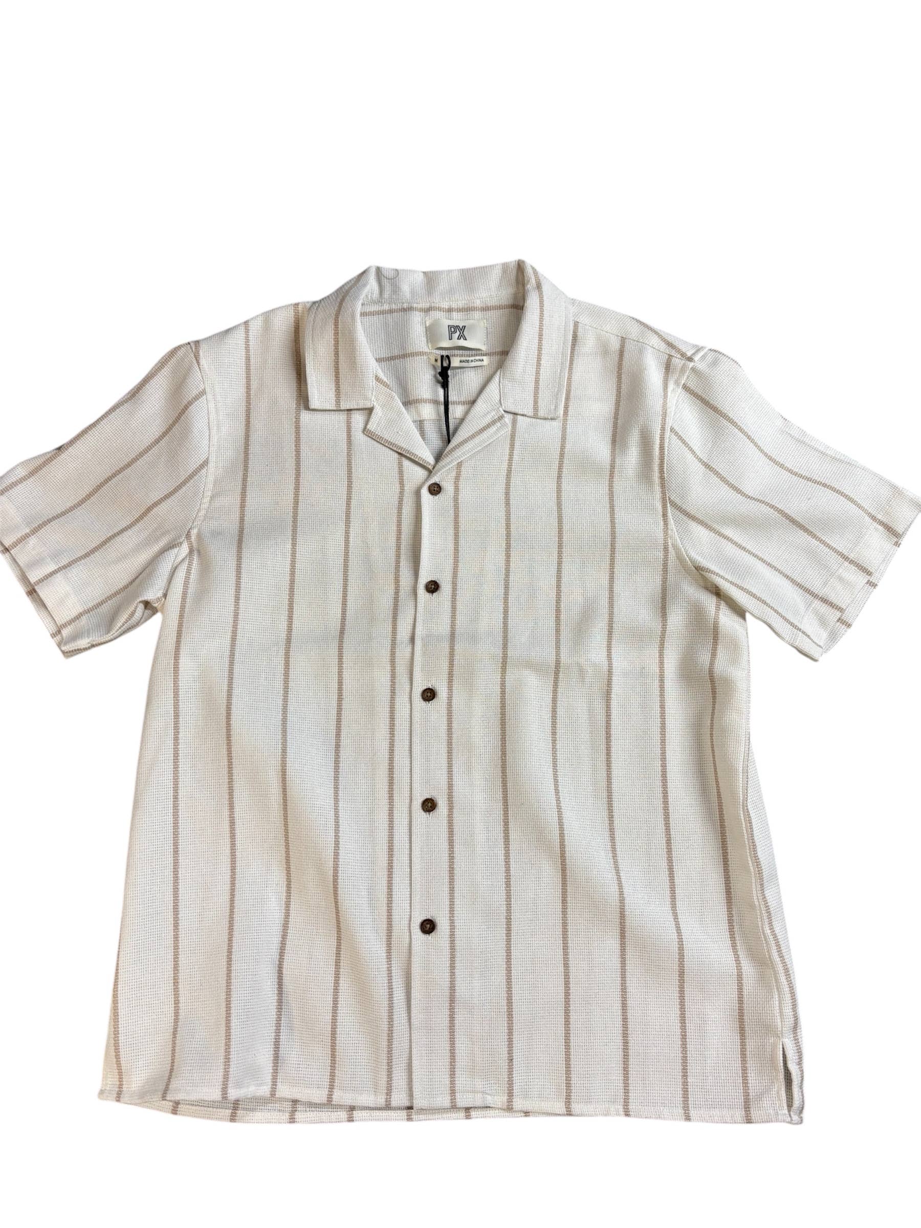 Myles | Short Sleeve Textured Vertical Striped Shirt