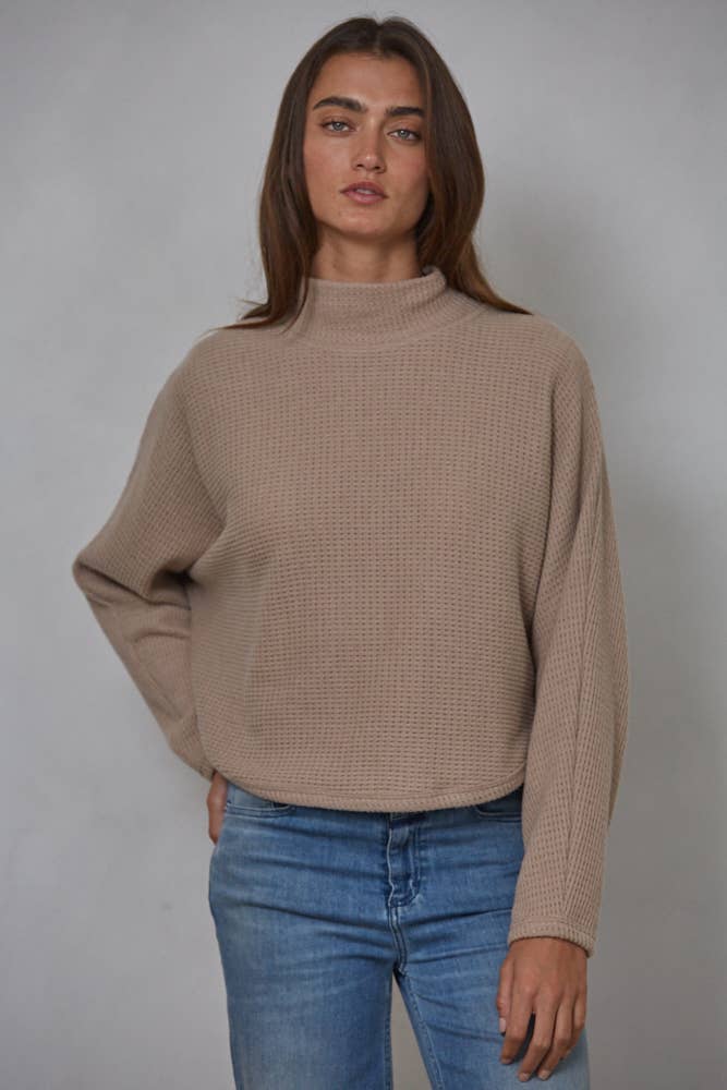 Juna | Knit Cotton Rayon Spandex Mock Neck Pullover Top