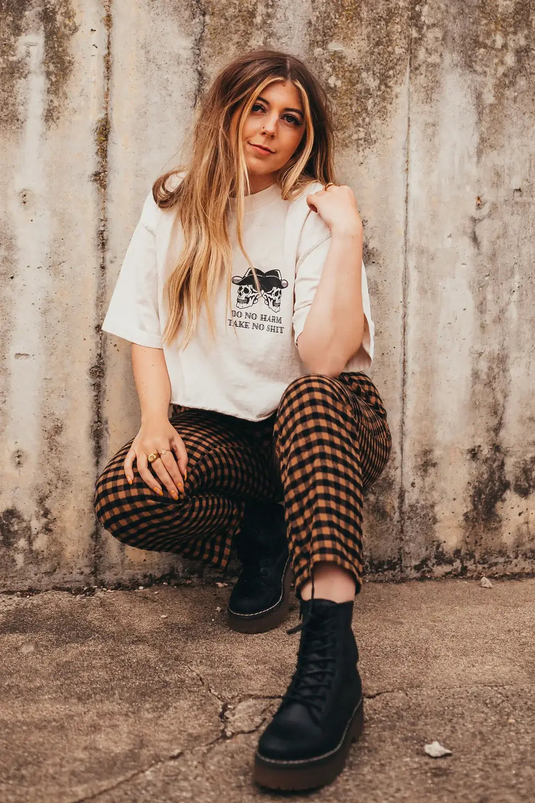 Do No Harm Take No Shit Cowboy Skelly Graphic Tee - Ivory