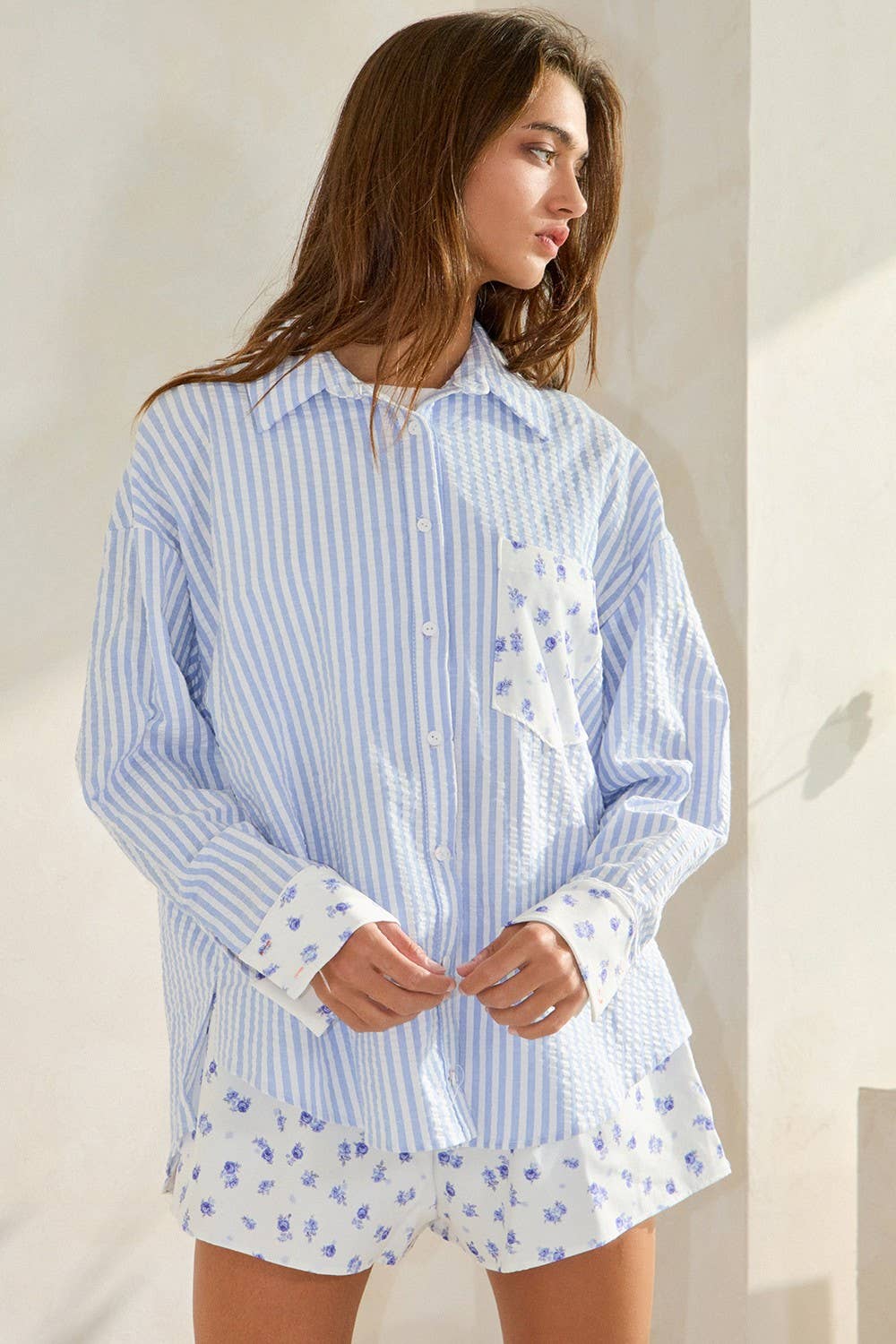 Bea | Floral Contrast Detail Button-Down Shirts