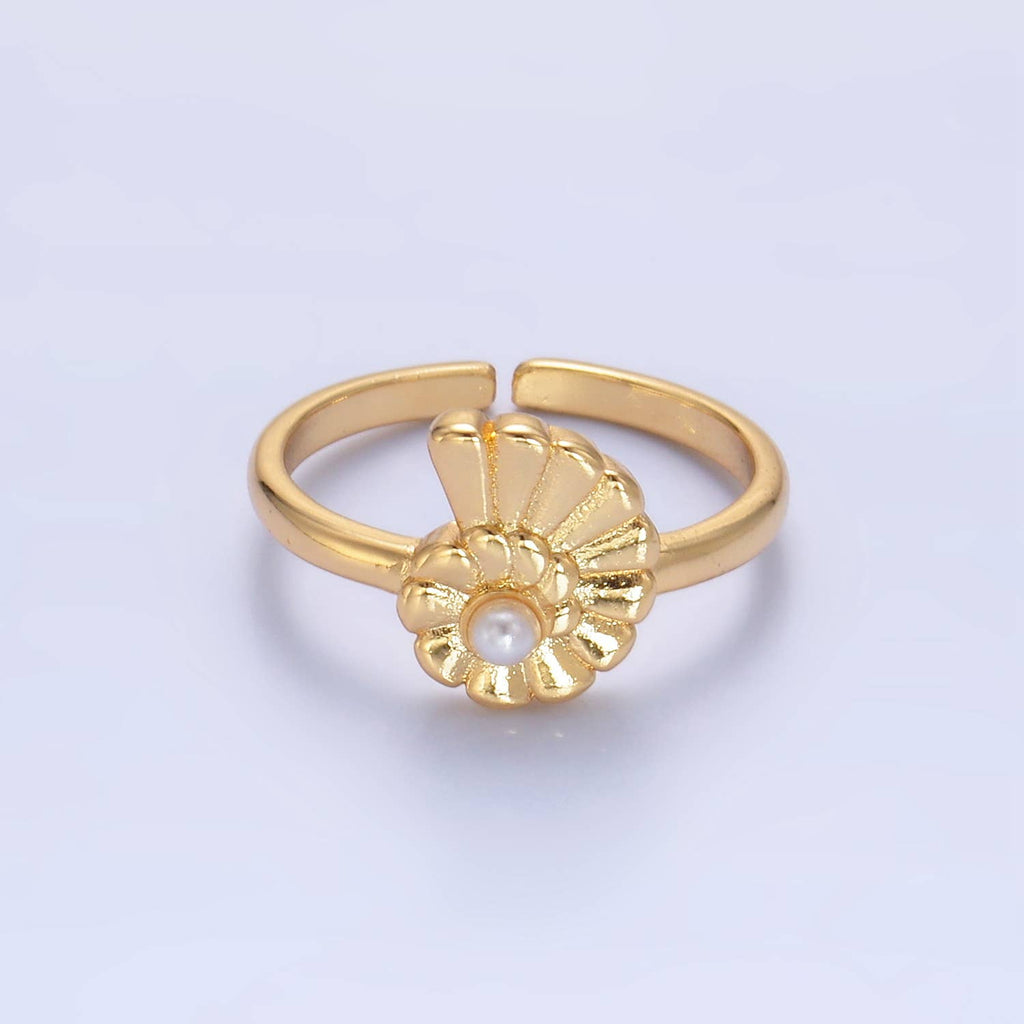 24K Gold Filled Shell Pearl Adjustable Ring