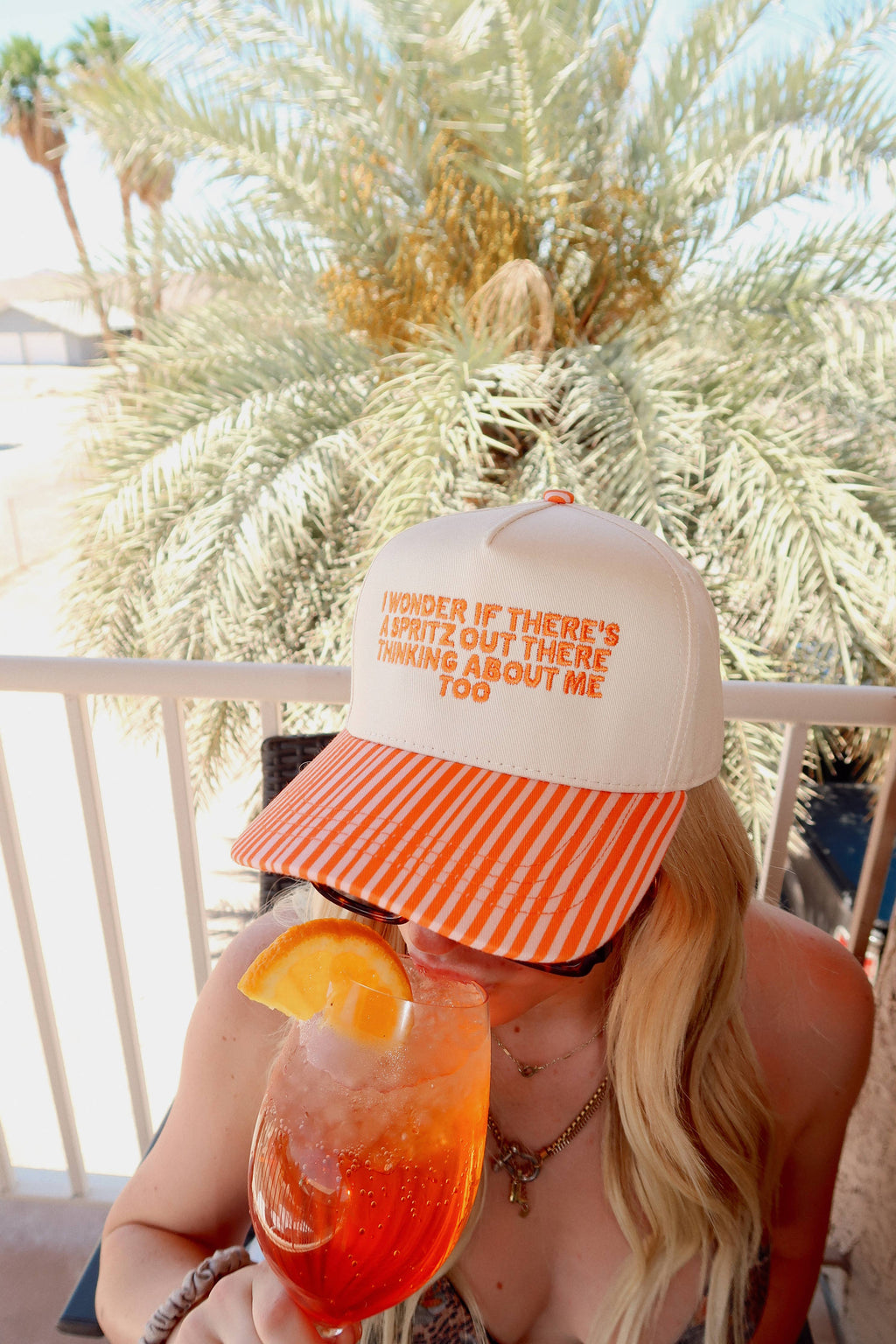 Spritz Hat Orange Striped Bill Embroidered Hat