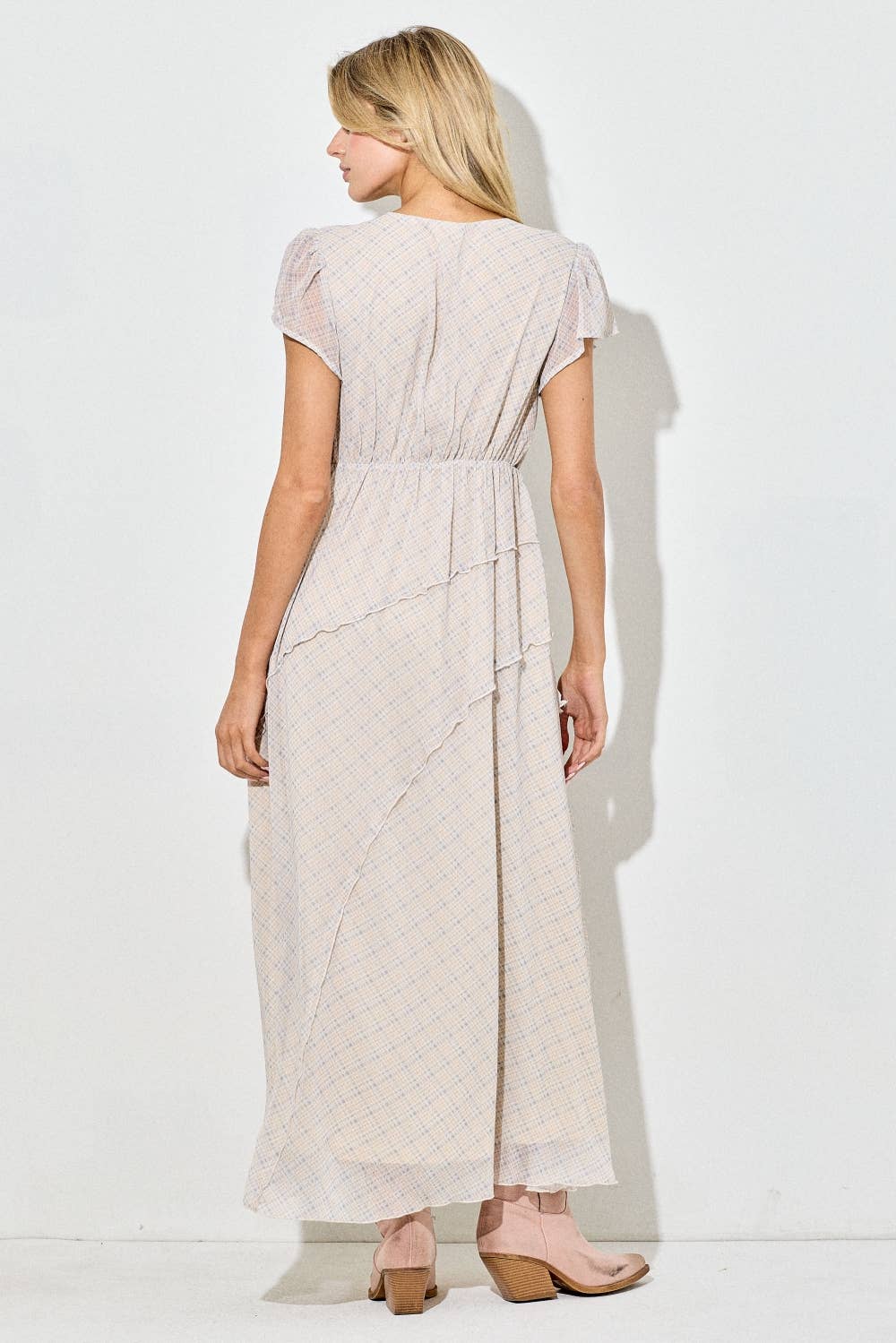 satin plaid dress Tartan Tie Waist Sleeveless Satin Gown in Multi