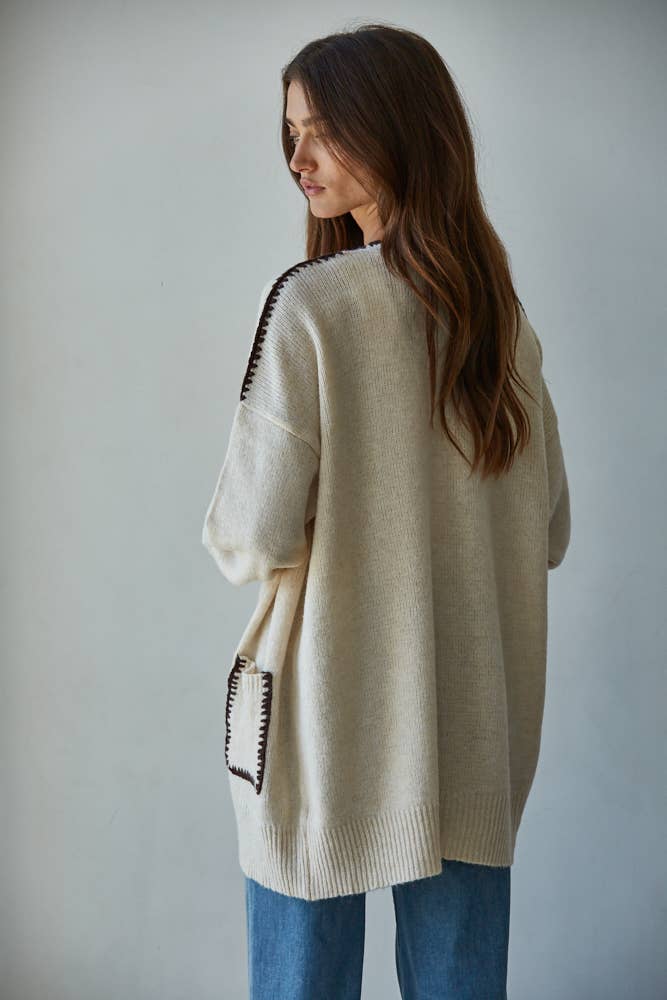 Winnie | Knit Sweater Contrast Stitch Cardigan