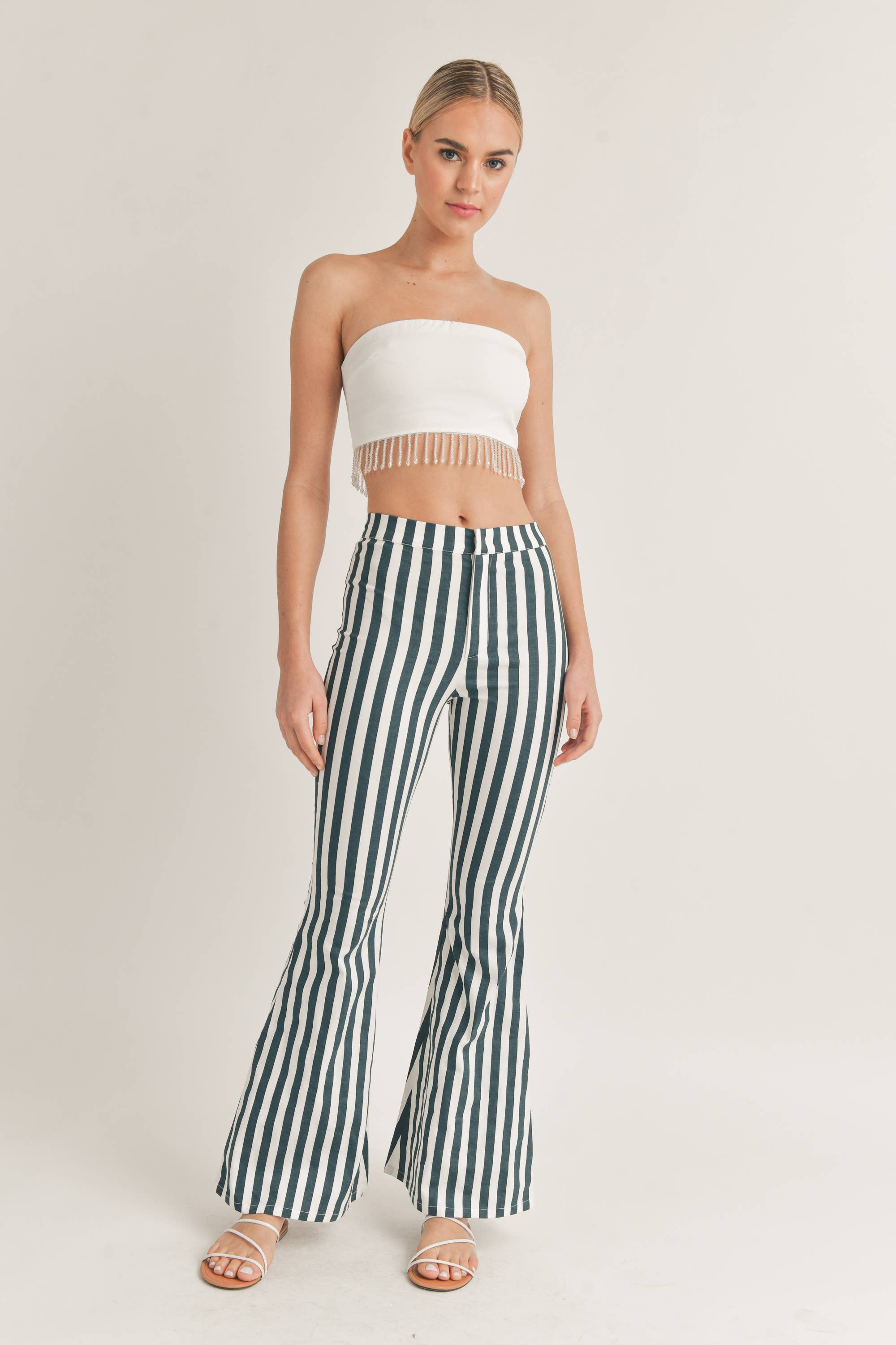 Hadleigh | Vertical Striped High Waisted Flared Pants