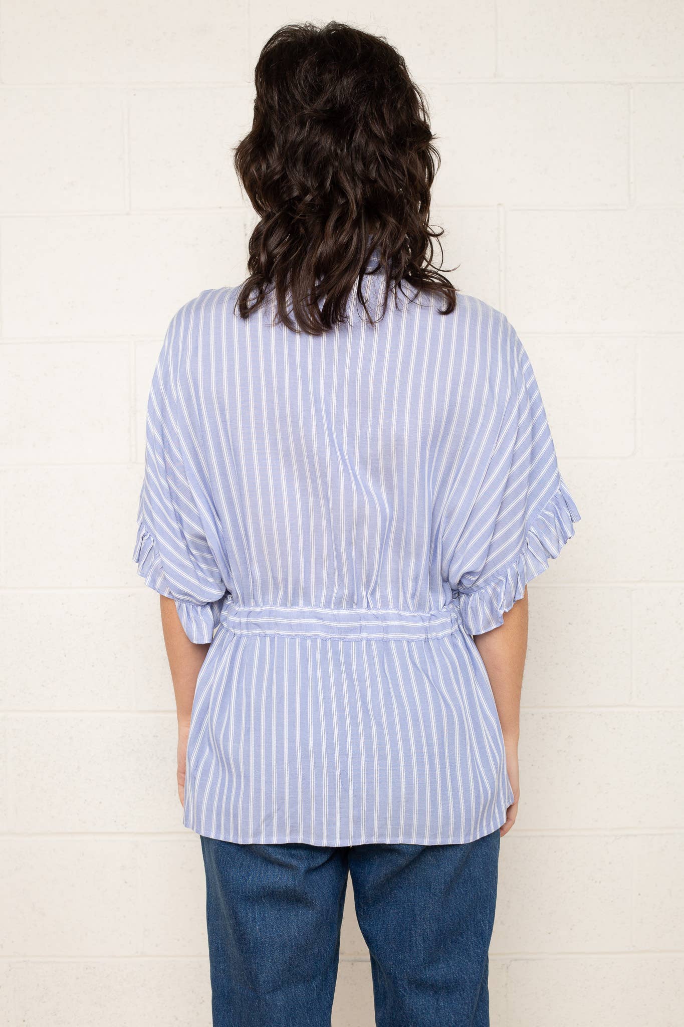 Lenny | Button Up Blouse with Ruffle Sleeve and Tie Waist