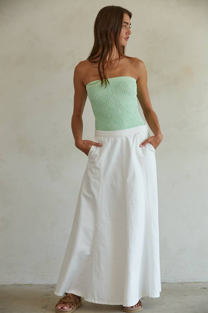 Vale | Woven 100% Cotton Denim Maxi Flare Skirt