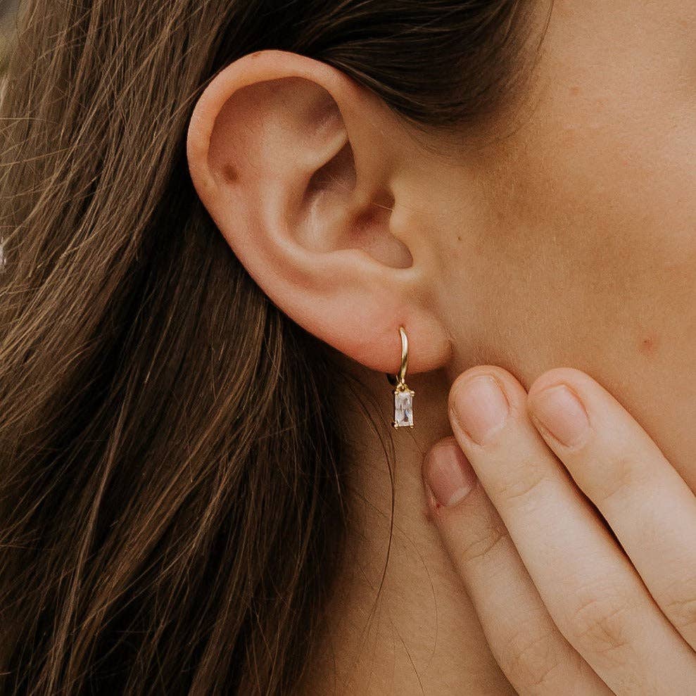 Baguette Diamond Dangle Hoops