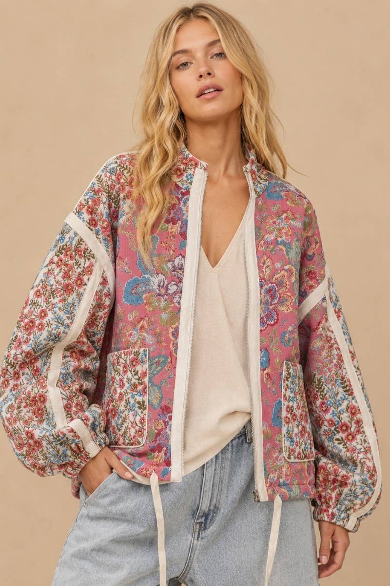Amerie | The Floral Quilted Zip-Up Jacket