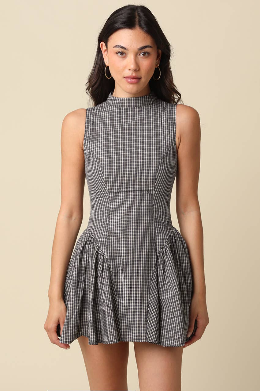 Simone | Gingham Pleated Mini Dress