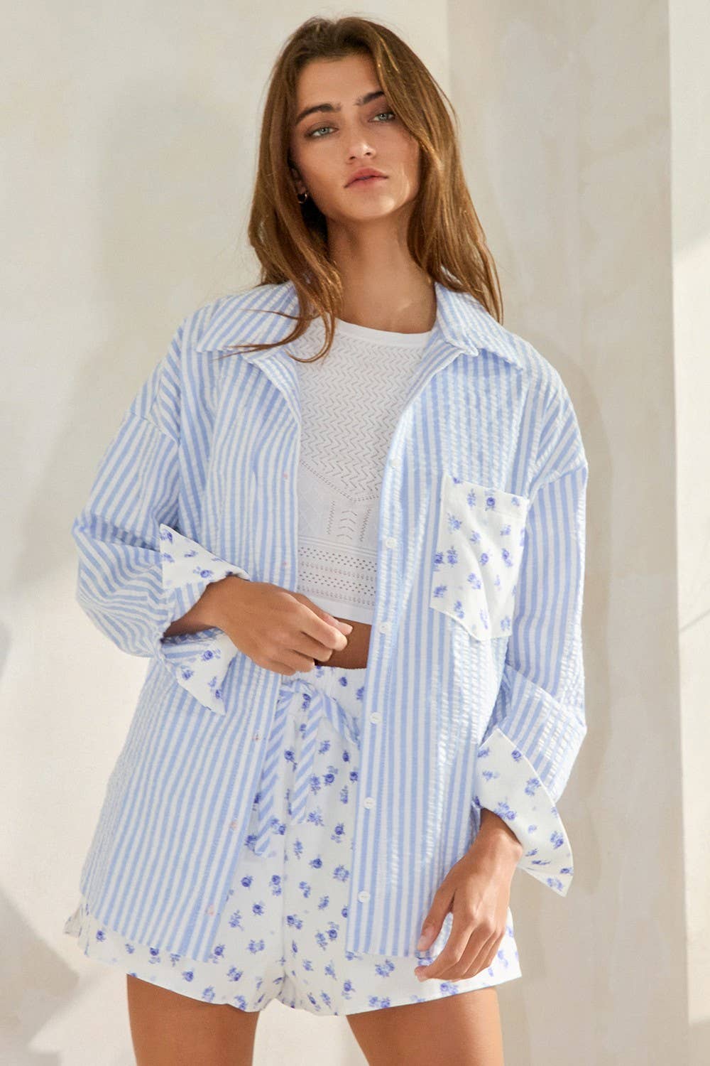 Bea | Floral Contrast Detail Button-Down Shirts