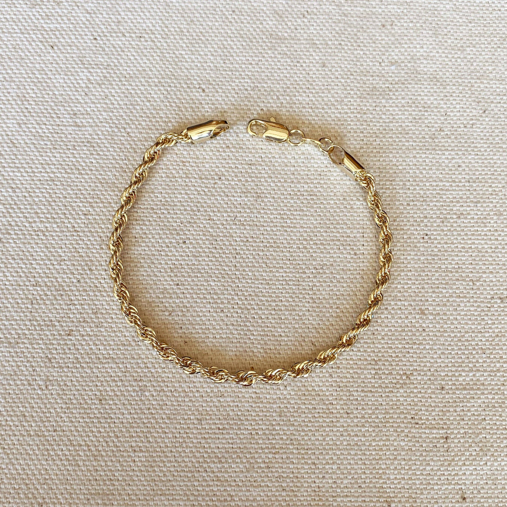 18k Gold Filled 3mm Rope Bracelet (6 inch)