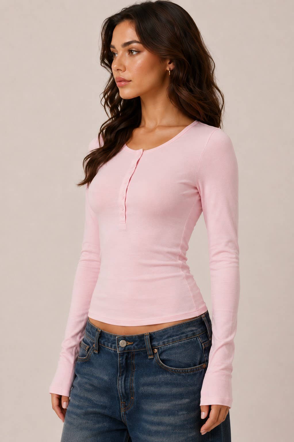 Brooke | Long Sleeve Crew Neck Button Henley Top