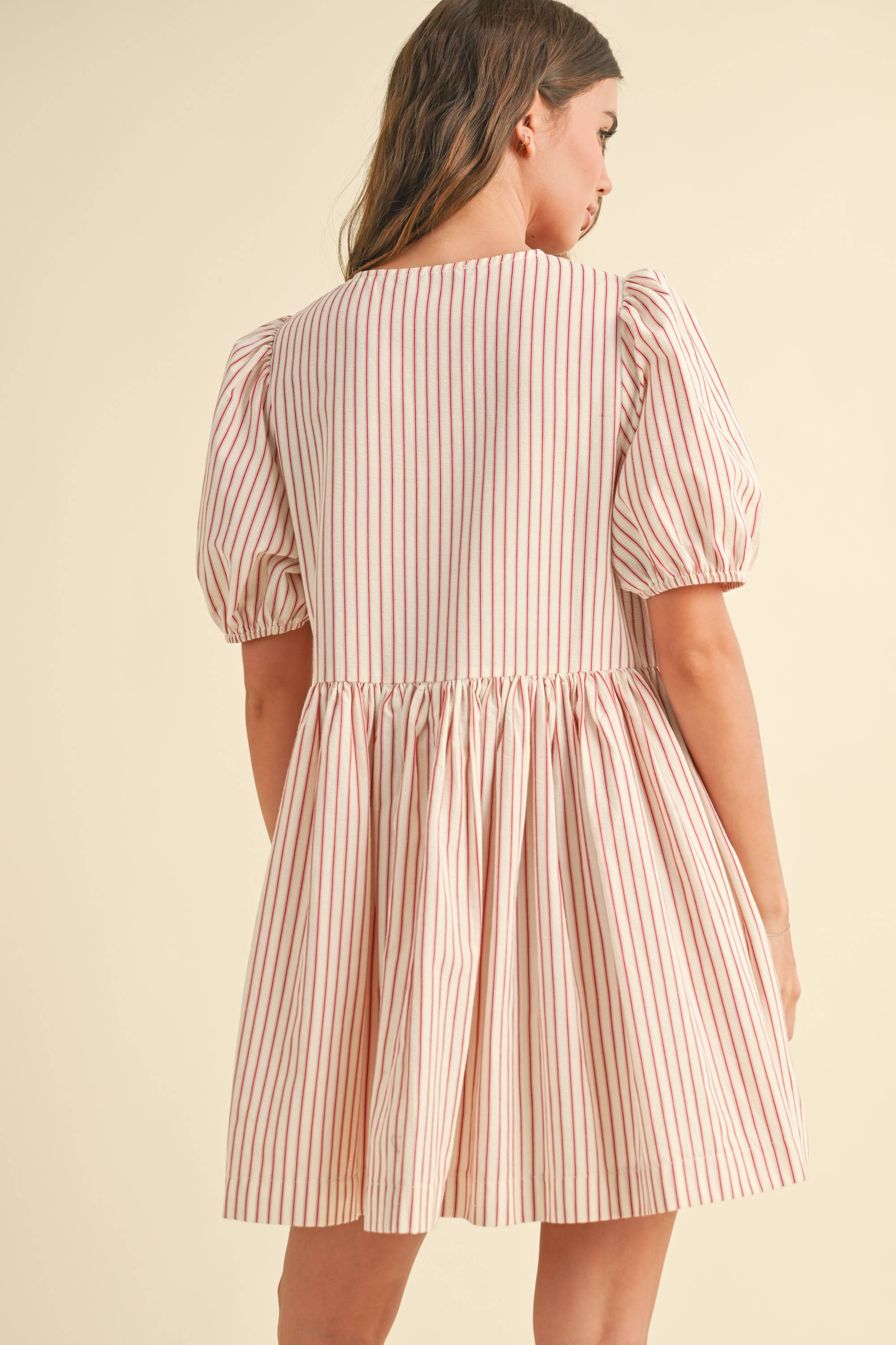 Darcey | Striped With Bow Tie Front SSLV Dress